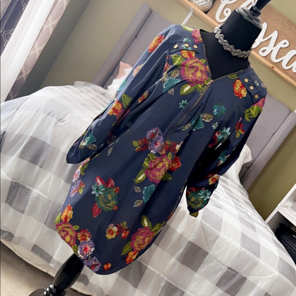 Navy Blue Flower Blouse
